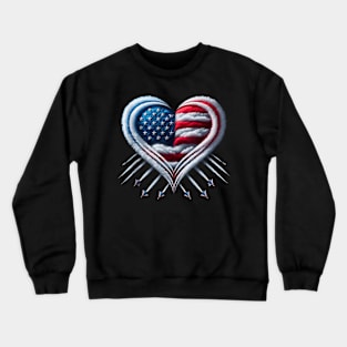 Fighter Jet Airplane American Flag Heart 4Th Of July Crewneck Sweatshirt